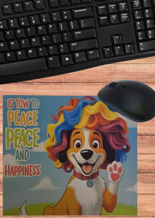 Mouse Pad- Cute Dog With Rainbow Wig